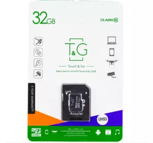 Карта пам'яті microSD 32 Гб T&G з адаптером UHS-I class 10 Карта пам'яті microSD 32 Гб T&G з адаптером UHS-I class 10