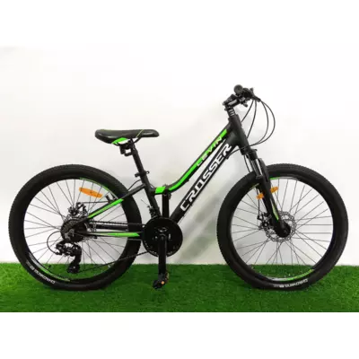 Велосипед гірський підлітковий 24″ Crosser levin рама 12 Чорно-зелений